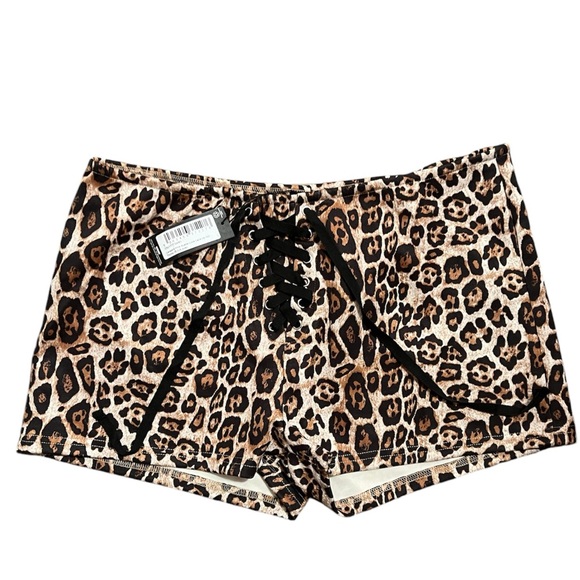 Boohoo Leopard Print Suede Look Lace Up Hot Pants - Size US 12 - Picture 4 of 6